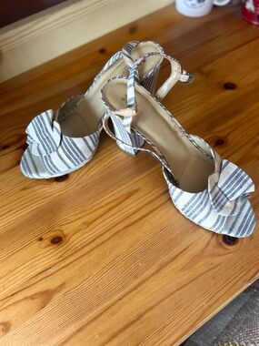 Naturalizer Blue and White Striped Block Heel Sandals